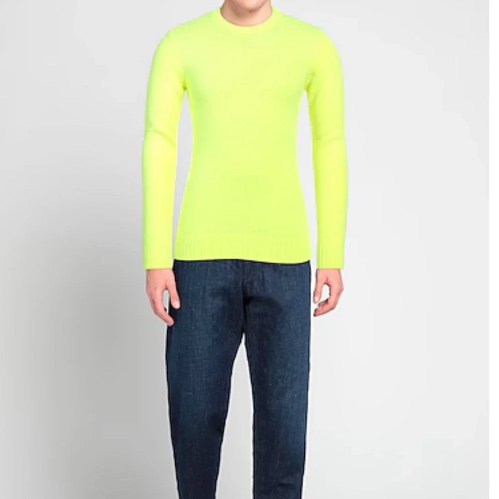 NWT Yoon Italy Luxury Neon Yellow Slim Fit Wool Alpaca Blend Crewneck Sweater M‎